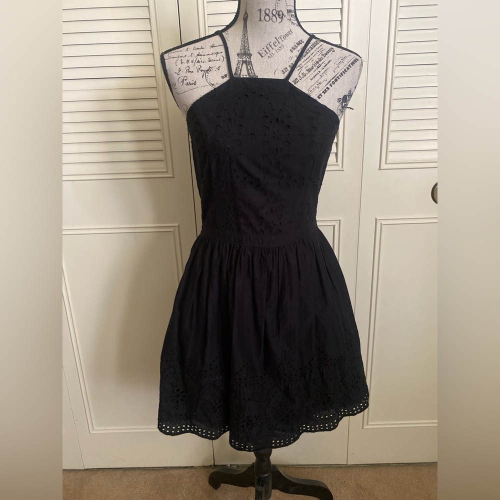 Abercrombie & Fitch Black halter neck eyelet dress pockets